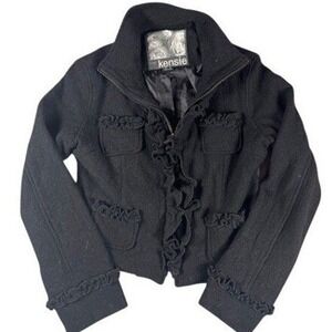 Kensie‎ Women's Medium Ruffle Front Zip Up Jacket Women's outerwear, Chic Jacket